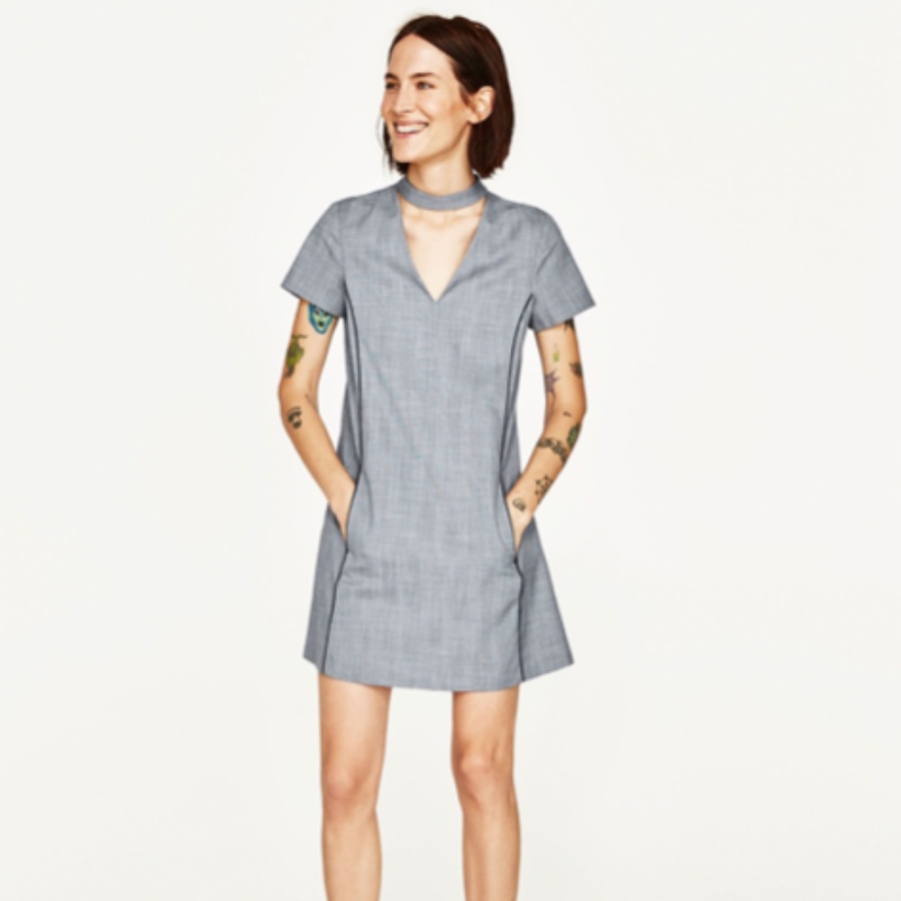 Zara V-Neck Dress With Choker Size S (EUC)